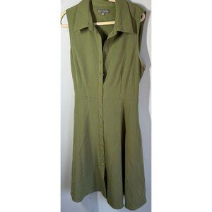 Sharagano Womens Belted Midi Dress Sz 14 Green Sleeveless Career Office Wear